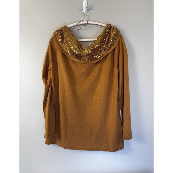 &Soft surroundings nwt xl lightweight cowl neck sequin Gold sweater knit Glam - Picture 2 of 6